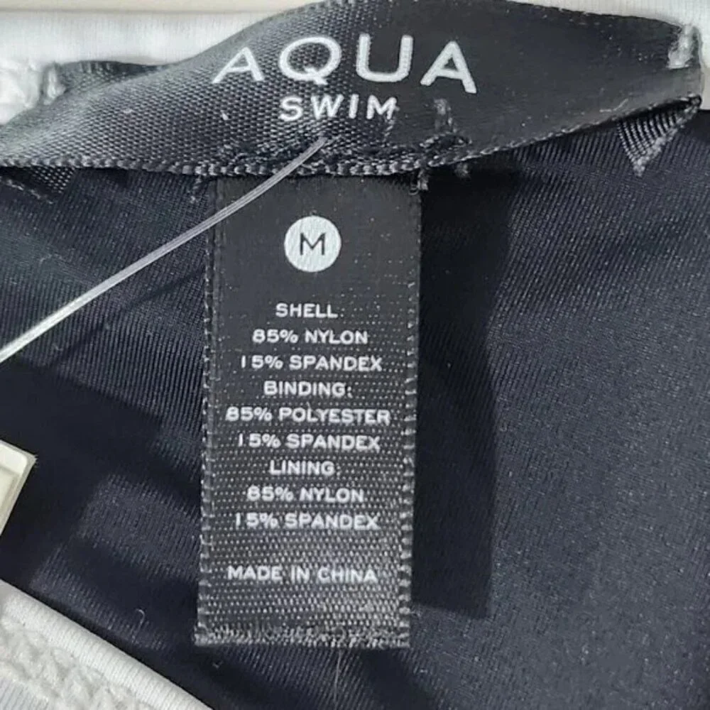 2/$30 AQUA Swim Button Bandeau Bikini Top M Black & White Adjustable Straps